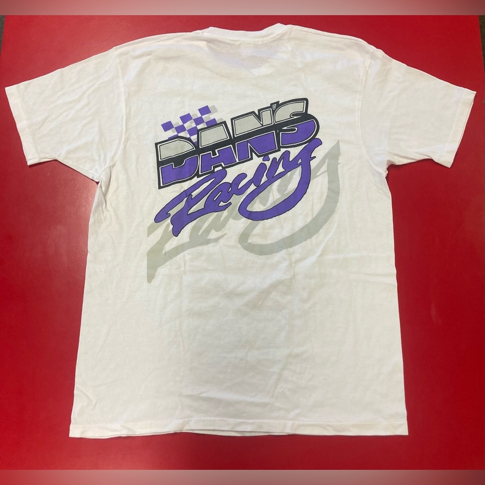 Vintage 90’s Dan’s Racing Graphic Single Stitch White T-Shirt Size XL